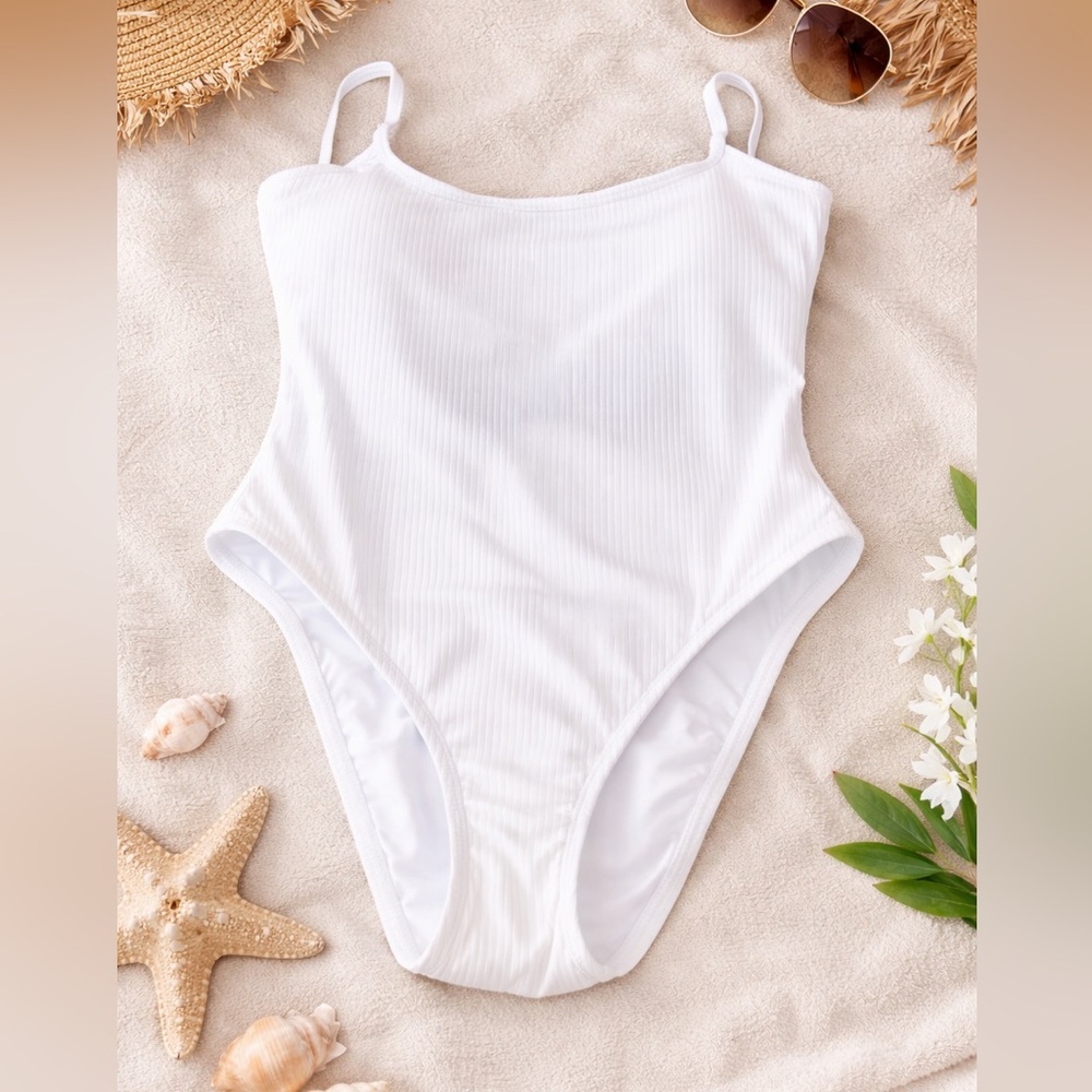 Laguna White Ribbed One Piece Swimsuit